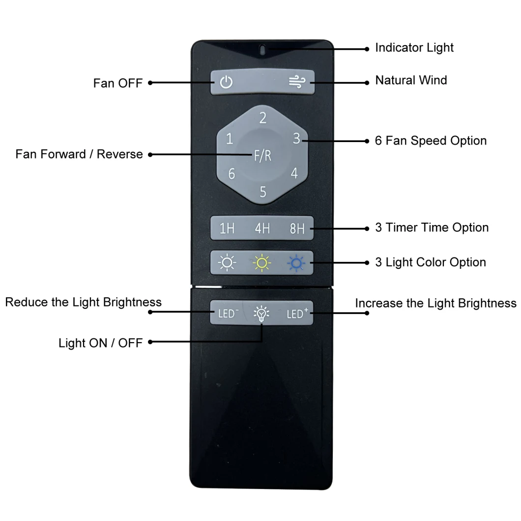 6 Fan Speed Optional Ceiling Fan Light Remote Controller
