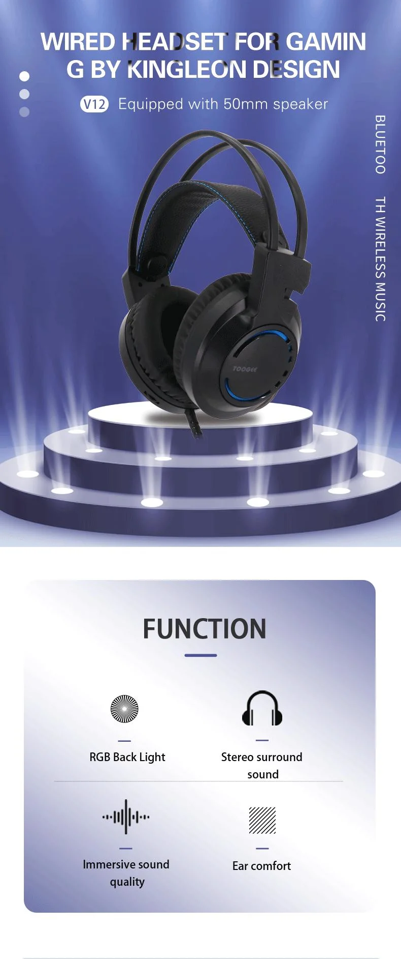 Portable Bluetooth Headset Adjustable Extendable Headband Headphone for Laptop
