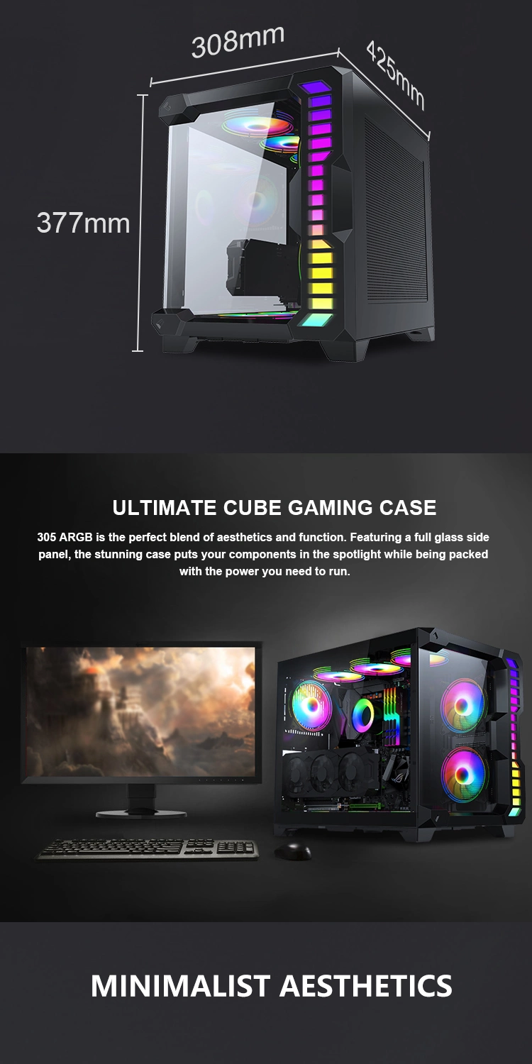 2022 Hot Sale Cube ATX 305-01 Tempered Glass Panel ATX Computer Gaming Case PC Accessory Gamer