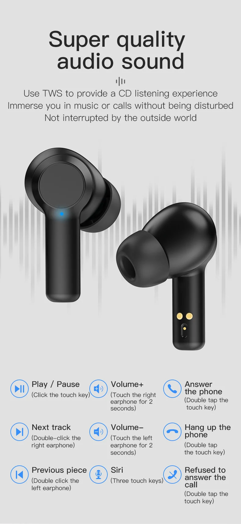 Factory Sell Mini Tws True Wireless in Ear Gaming Handfree Bt Earbud Headphone OEM Sport Headset Mobile Phone Noise Reduction Stereo Bluetooth Earphone with Mic